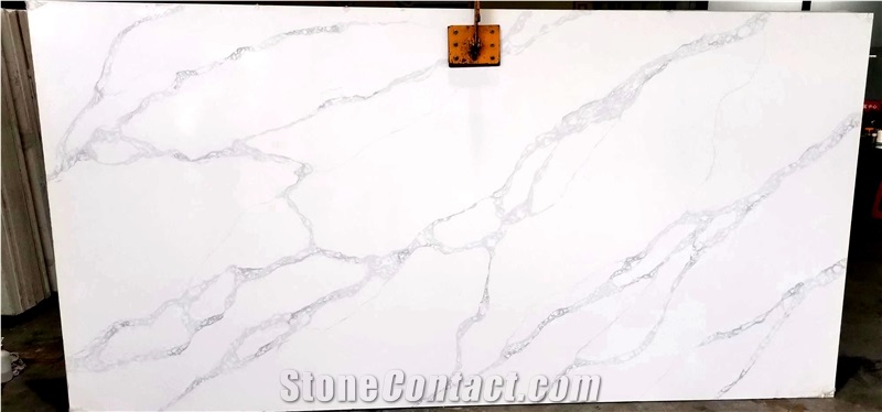 China Calacatta Nuvo Quartz Slab Natural Veins White Quartz From China