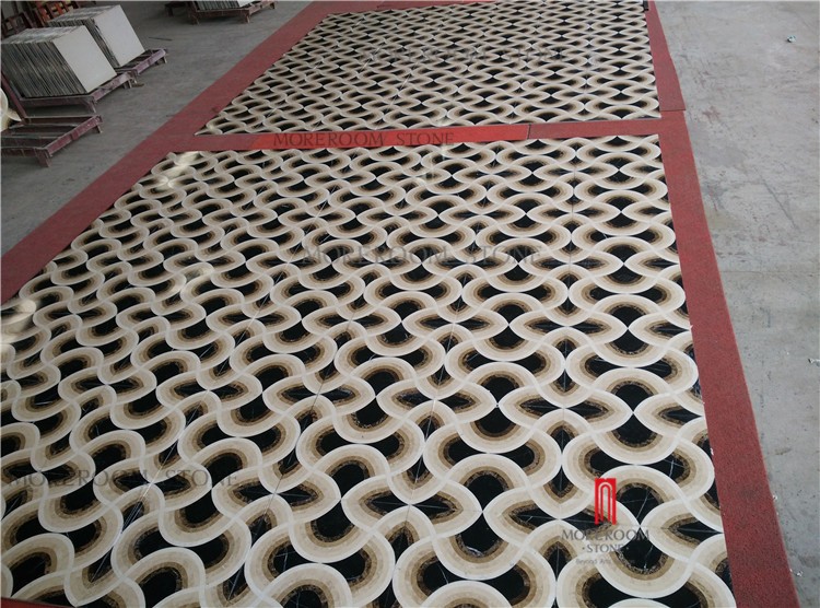MPC1001S-M01G Pre-Paving Service -- 3D Effect Waterjet Marble Tile for Interior Design