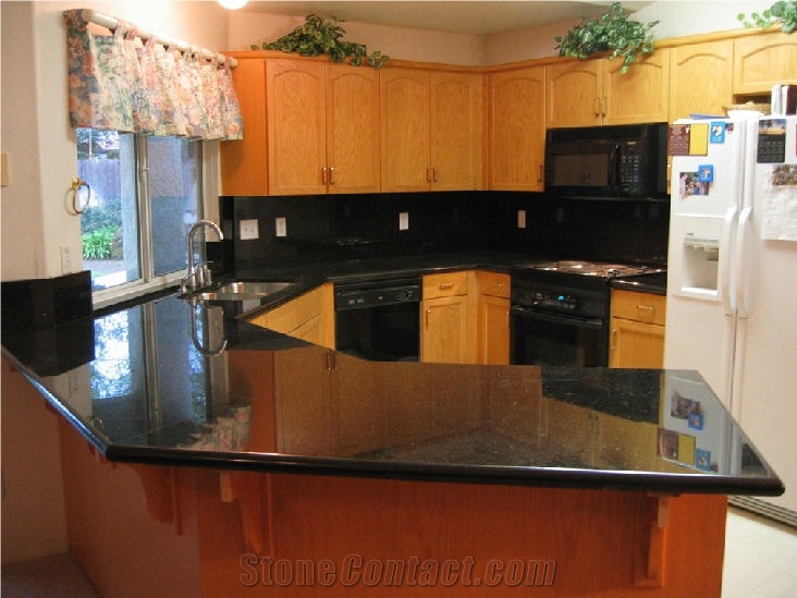 Black Galaxy Granite Kitchen Countertop, Galaxy Black Granite from