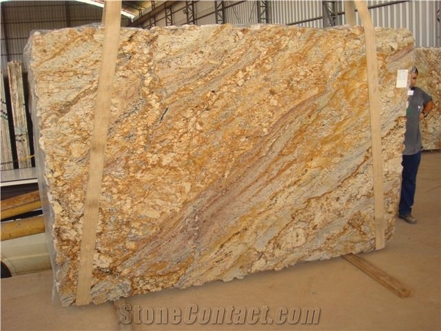Typhoon Gold Granite Slab, Brazil Yellow Granite-41687 - StoneContact.com