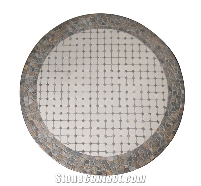 Round Natural Stone Mosaic Table Top Bluestone Grey Blue Round Natural Stone Mosaic Table Top Bluestone Grey Blue
