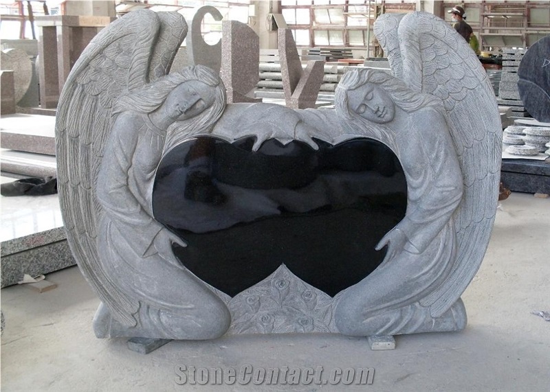 Granite Double Angel Monuments, Black Granite Angel Monuments from