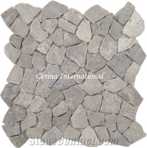 Broken Marble Stone Mosaic Tiles Interlocking Cremanata Grey Broken Marble Stone Mosaic Tiles Interlocking Cremanata Grey