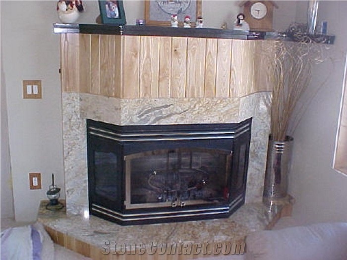 Ivory White Gold Granite Fireplace from United States