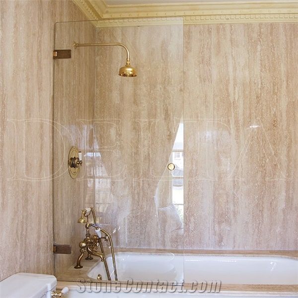 Classic Vein Cut Travertine Filled Honed Shower Wall Tiles, Beige ...