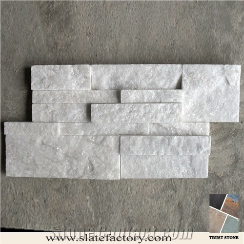 Quartizte White Wall Stone Panel, Cultured Stone Wall Cladding, Ledger Stacked Stone Veneer