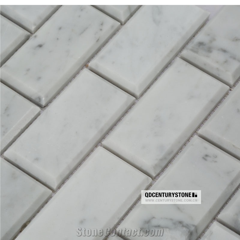 Italian Bianco Marble Carrara Beveled Brick Subway Mosaic Tile