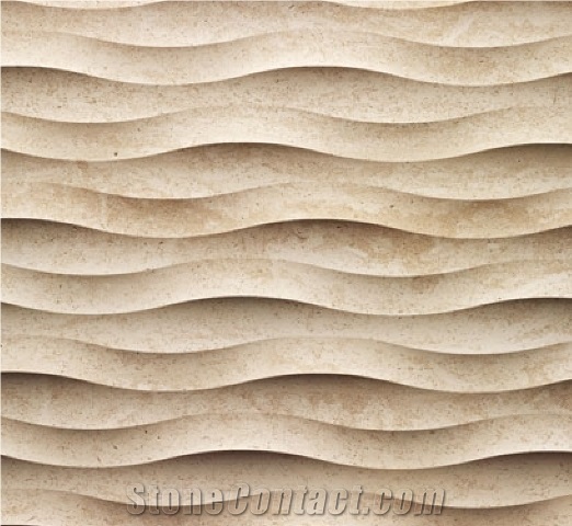 3d Stone Wall Tile Wavy Pattern, Beige Limestone Wall from 