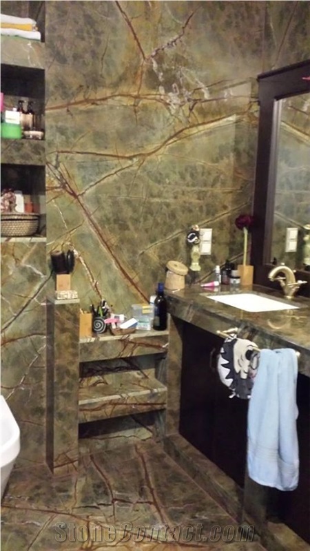 Bathroom Design with Indian Rain Forest Green Marble from ...
