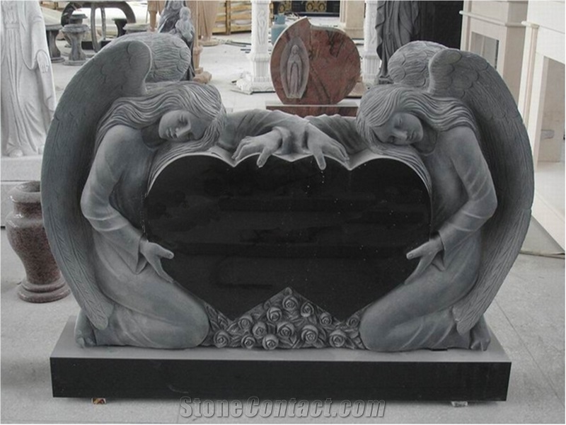 Shanxi Black Granite Double Heart with Angle Headstones Made in China