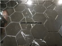 Polished Black Marble Hexagon Mosaic Natural Stone Polished Black Marble Hexagon Mosaic Natural Stone Patterns Wall Floor Interior Decoration Customized Tile
