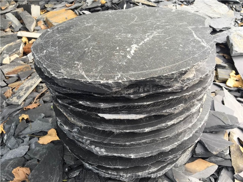 Black Tumbled Slate Stepping Stone Garden Paver Round Shape From China