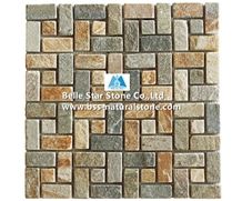 Oyster Split Face Slate Mosaic Desert Gold Quartzite Mosaic Wall Tiles