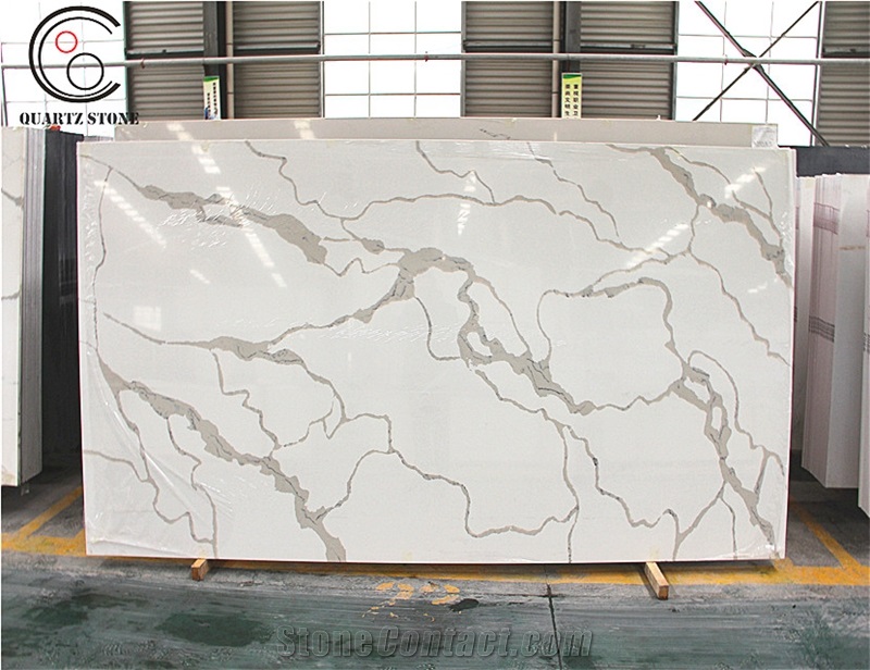 Calacatta White Veins Grey Quartz Stone Slabs From China Stonecontact