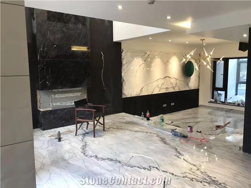 Book Match Calacatta Gray Marble Flooring Slabs From China