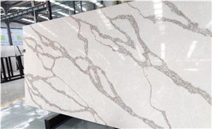 Artificial Calacatta Grey Vein White Quartz Engineered Stone From China