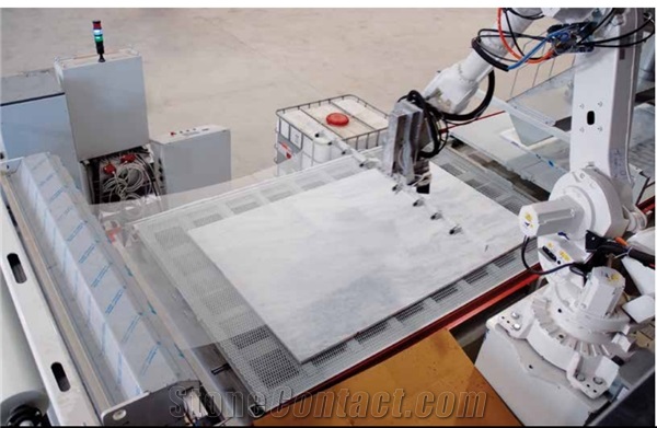 Pedrini Resin application with Robot for Marble and Granite Slabs