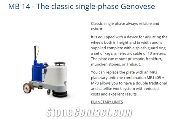 MB 14 - The classic single-phase Genovese Standard floor grinding machines