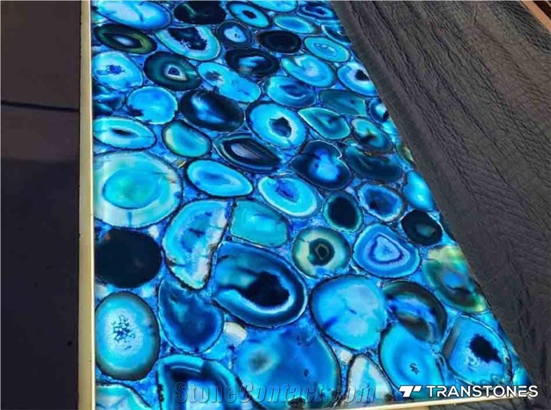 Backlit Semiprecious Stone, Blue Onyx Agate For Wall panel 