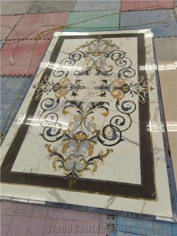 calacatta waterjet floor medallion azul bahia carpet rosette