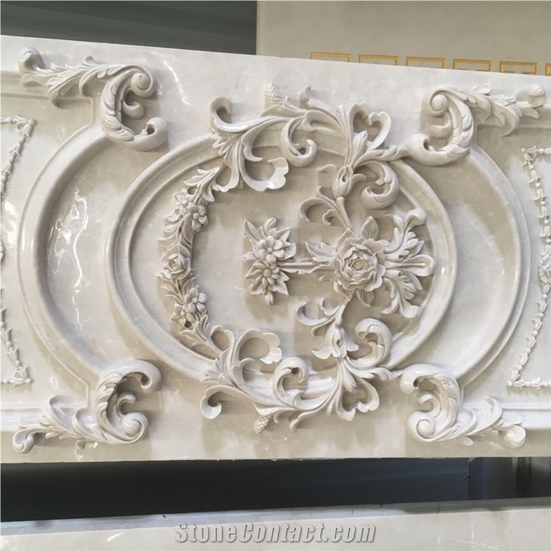 CNC marble wall decor panel 3D beige marble wall decor frame