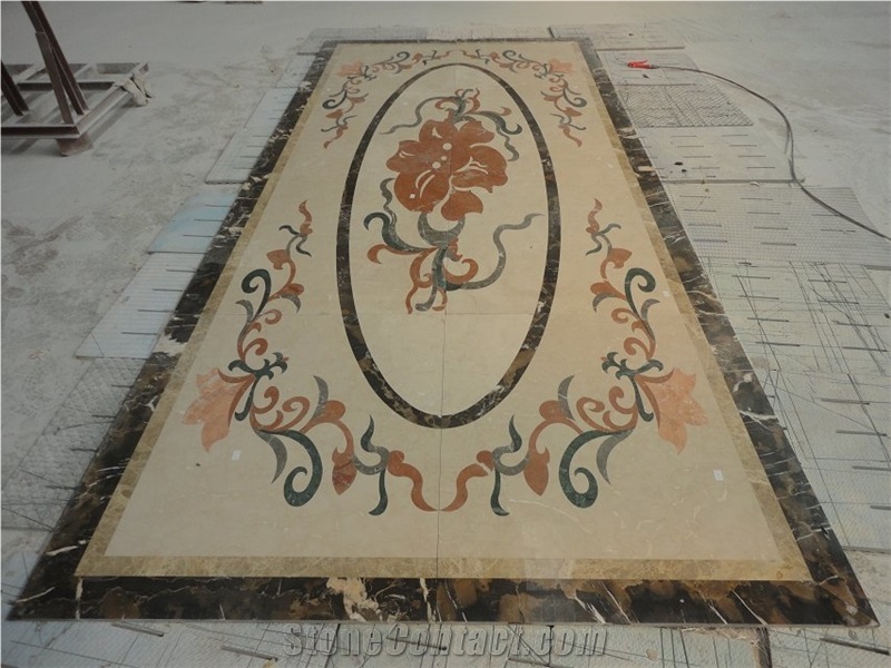 crema marfil waterjet floor medallion nero portoro carpet