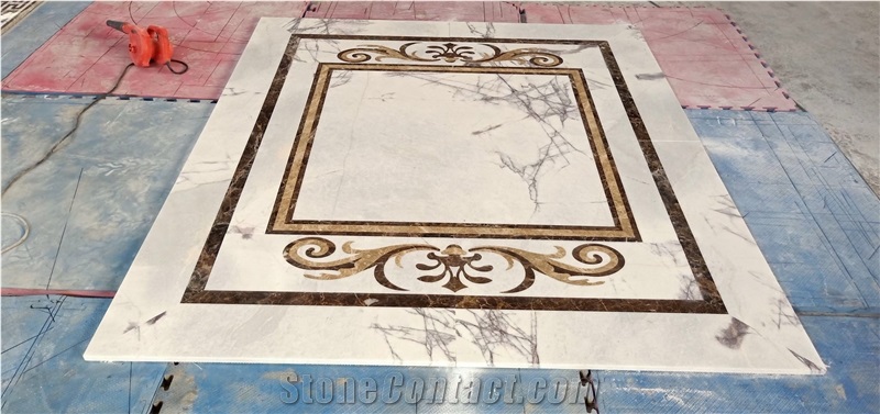 marble waterjet carpet floor medallion light emperador 