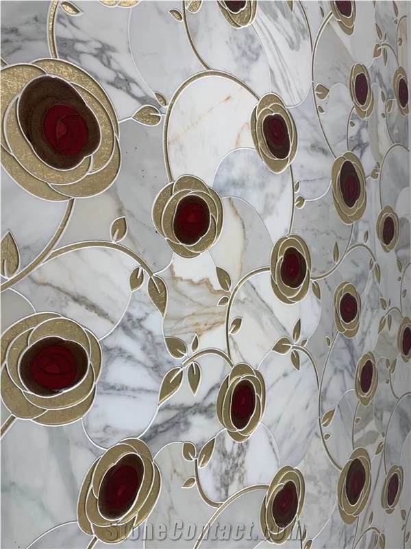 marble waterjet floor medallion calacatta carpet rosettes 