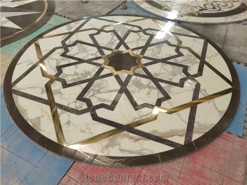 round marble waterjet floor medallion sahara noir carpet 