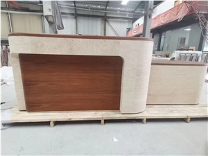 white travertine commercial reception counter stone bank top