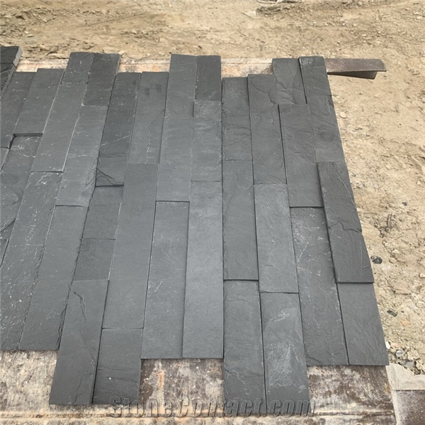 Black Slate Wall Cladding Panel Veneer Tiles Stack Stone 