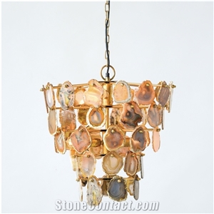 Agate Semiprecious Stone Multicolor Design Ceiling Lamp