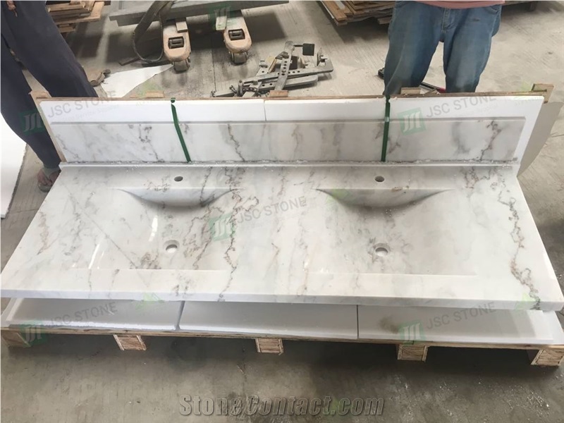 Guangxi White Marble Bathroom Vanity Top with Double Sinks