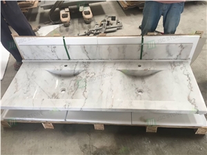 Guangxi White Marble Bathroom Vanity Top with Double Sinks