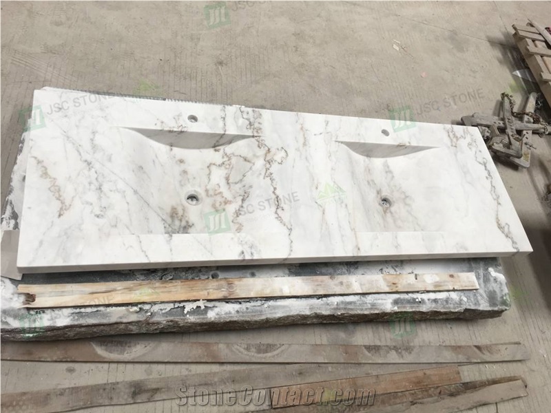 Guangxi White Marble Bathroom Vanity Top with Double Sinks