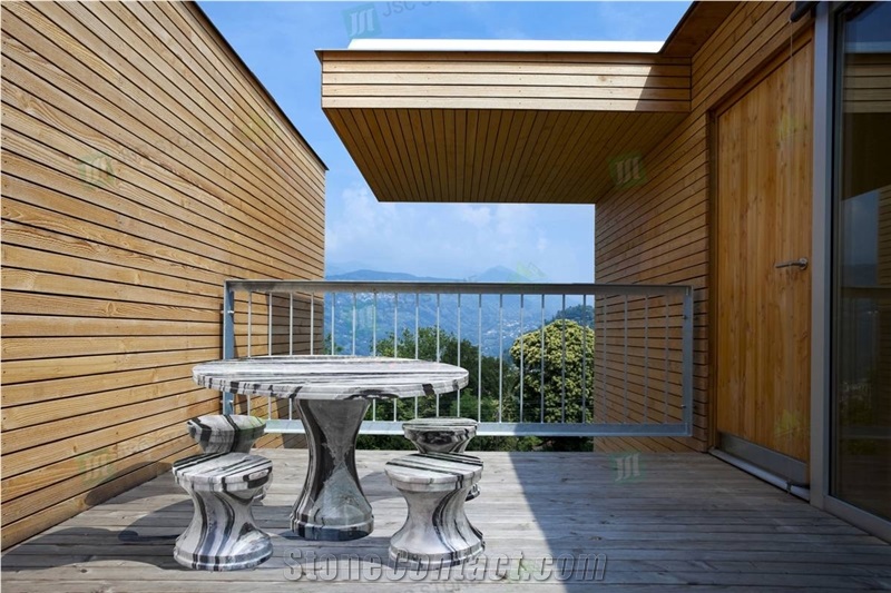 Outdoor Furniture Round Stone Coffee Table Tops and Chairs