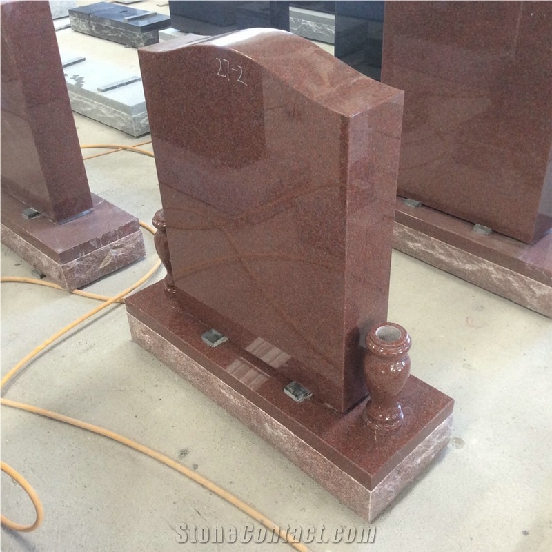 Indian Red Granite Serp Top Single Upright Headstones