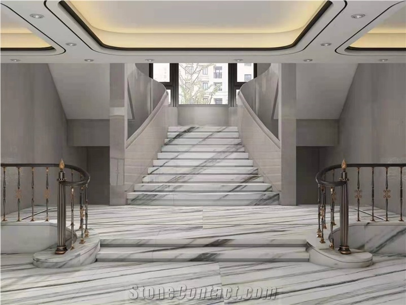 China Orient Calacatta White Marble Polished Stair Treads
