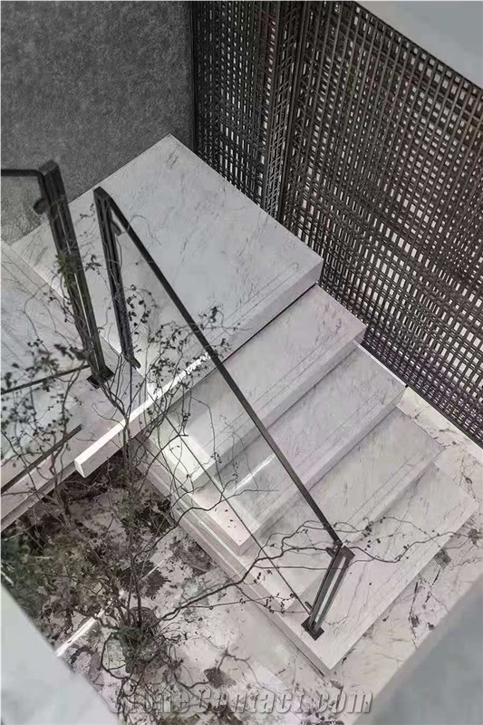 Italy Bianco Carrara White Marble Polished Stair Treads
