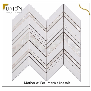 Mother Of Pearl Shell Mix White Marble Stone Herringbone Til