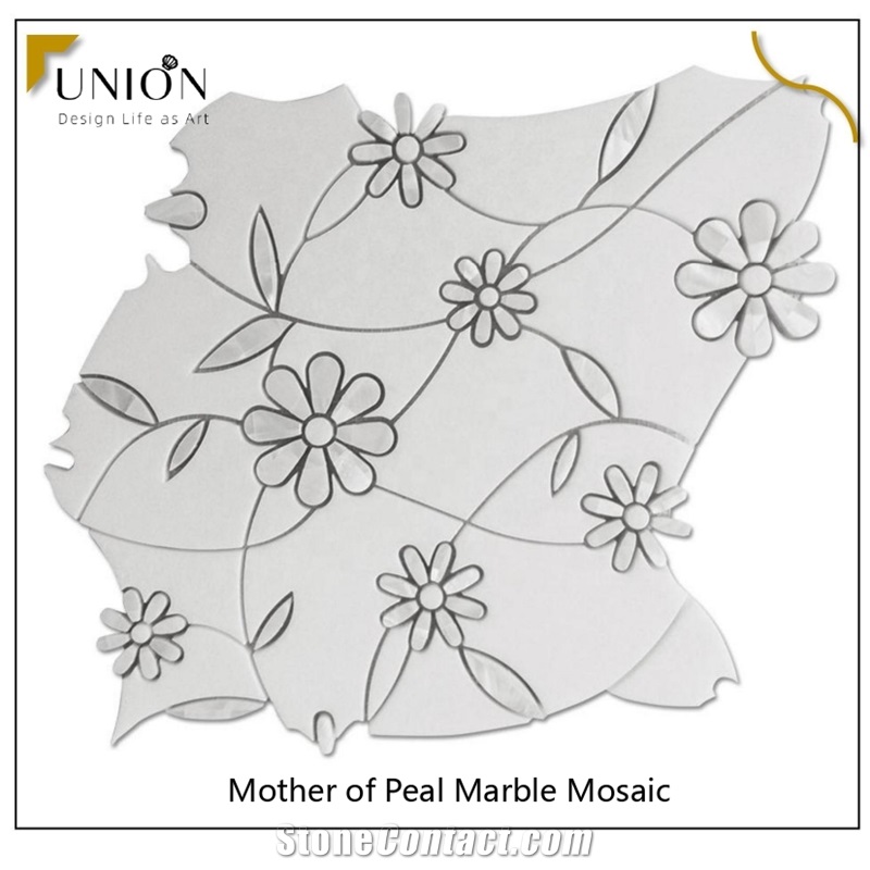 Mother of Pearl Waterjet Crystal Mabrle Tiles Flower Deisgn