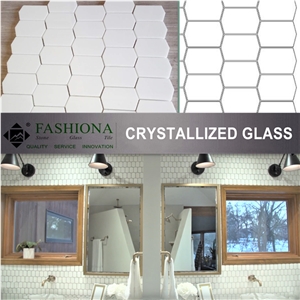 Herringbone Crystallized Thassos Glass Stone Mosaic