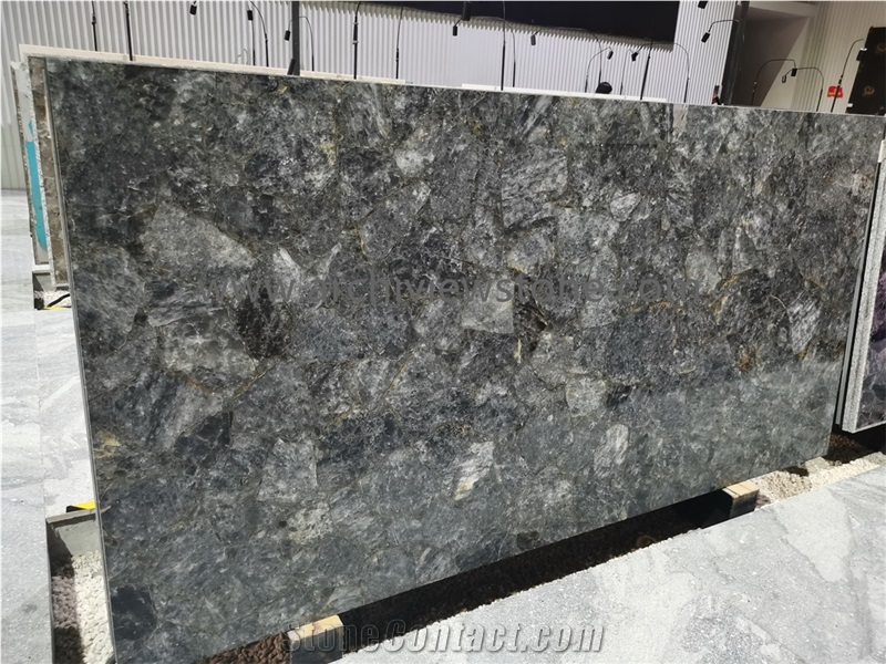 Grey Crystal Semiprecious Stone Backlit Gemstone Slabs