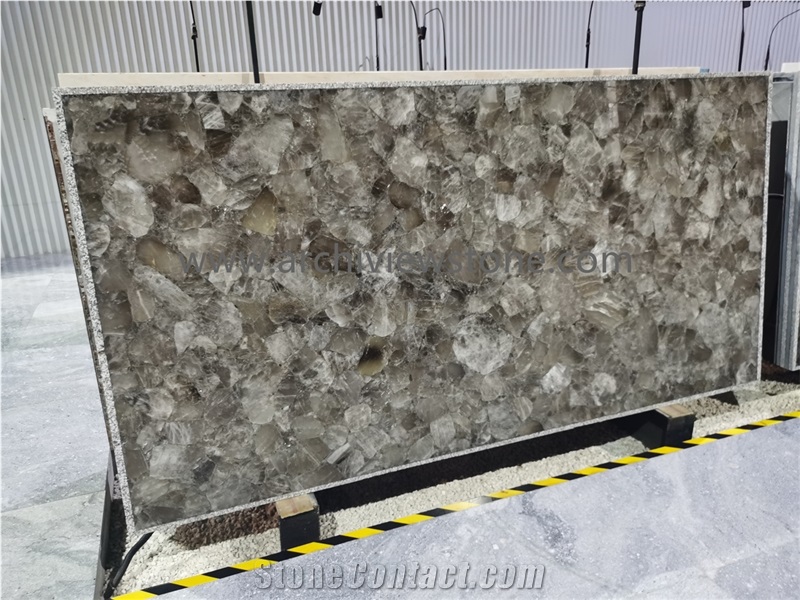 Smoky Grey Crystal Gemstone Slab Semiprecious Stone