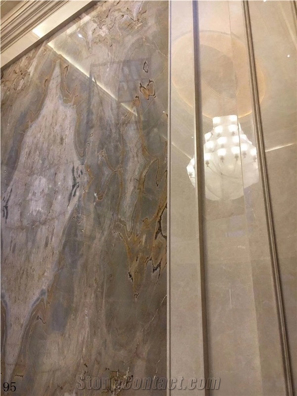 China Brown Wooden Marble Roman Impression Slabs