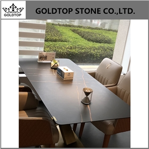 Artificial Black Gold Vein Quartz Bar Table Top Modern Style