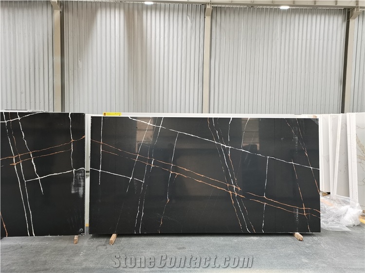 Black Quartz With Gold Veins Slab Stone For Wall Cover