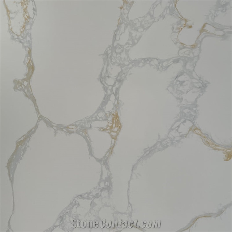White Calacatta Quartz Ocean Style Slab Polished Surface