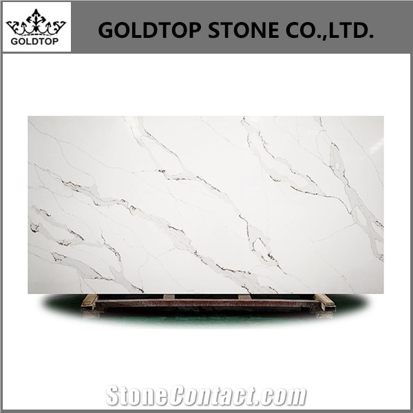 White Quartz Slab Stone Calacatta Series Dry Wall Pattern