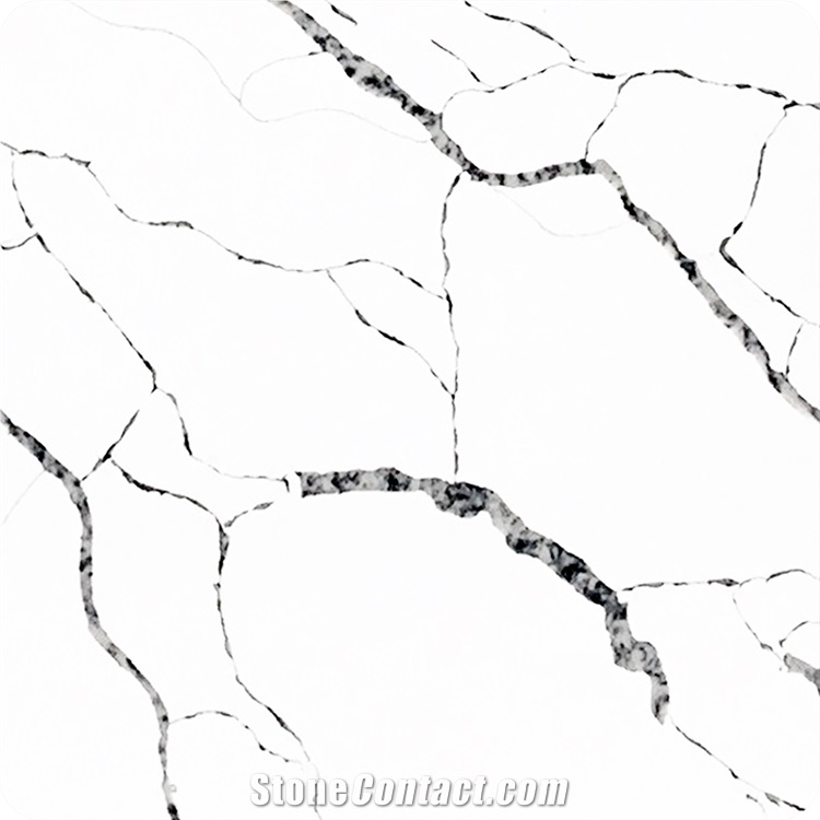White Quartz Stone Marble Grains Irregularity Black Lines